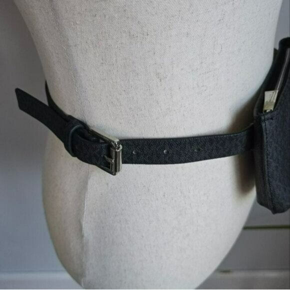 Michael Kors, New, MK Gray Black Logo Pebbled Leather Belt Bag, Small, Medium - Picture 5 of 12
